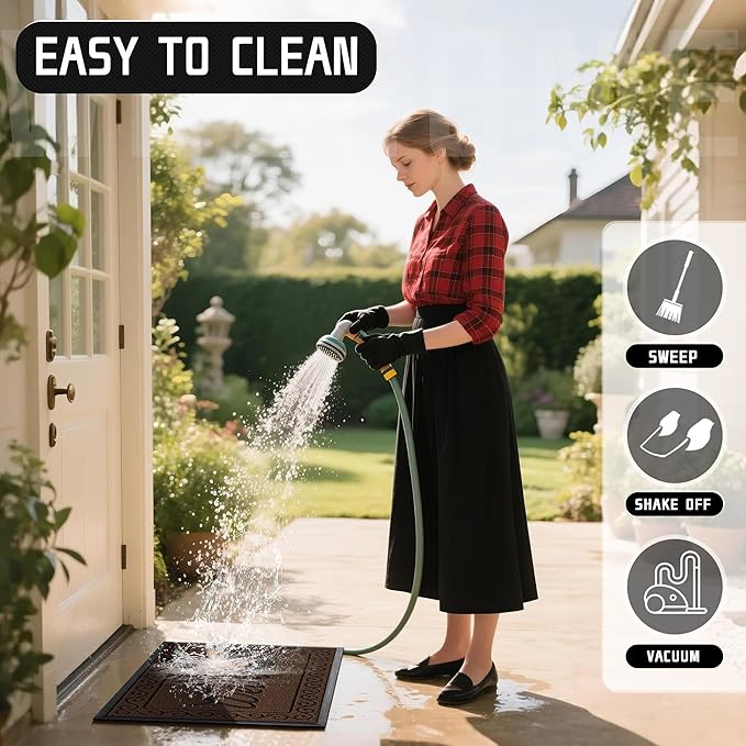 Yimobra Fall Door Mat Outdoor Indoor, Heavy Duty Windproof Welcome Mats for Front Door, Stuady Waterproof Doormat for Patio Porch Outside Entrance, Low Profile, 29.5x17, Coffee-Ruum Studio Home