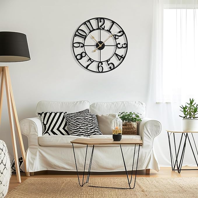 Large Wall Clock for Living Room Decor - 47cm/ 18 Inches Silent Non-Ticking Metal Wall Clocks Battery Operated, Vintage Decorative Modern Wall Clock for Bedroom, Office, Farmhouse Decor-Ruum Studio Home