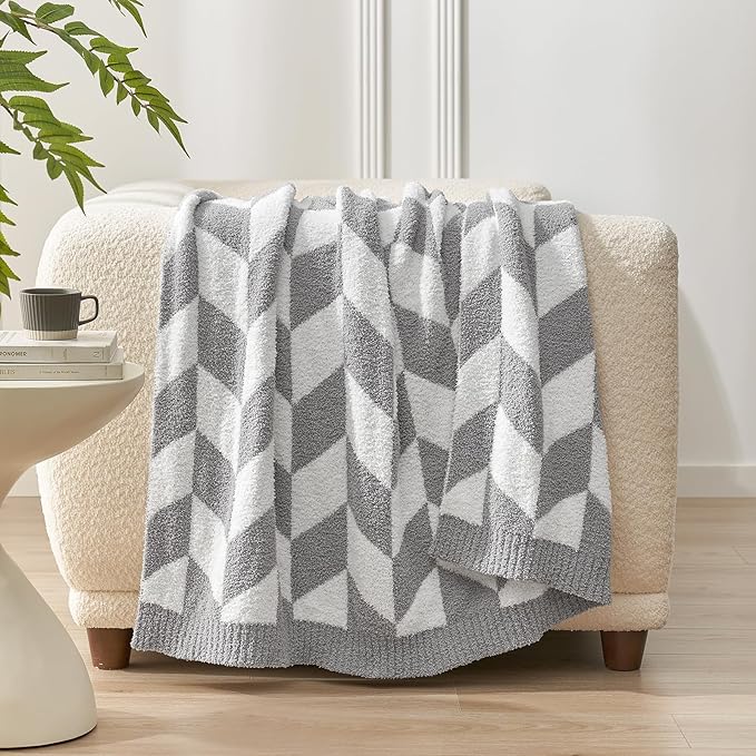 Snuggle Sac Chevron Throw Blanket for Couch, Reversible Super Soft Warm Blankets Cozy Knit Fuzzy Plush Lightweight Throws for Sofa, Bed, Camping,Grey,50x60 inches-Ruum Studio Home