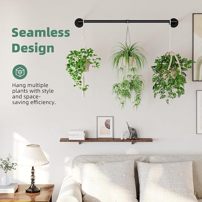 Plant Hanger Indoor Hanging Planters for Indoor Plants Hanging Plant Holder Black Metal Rod(Pot/Chain/Plant not Included-Ruum Studio Home