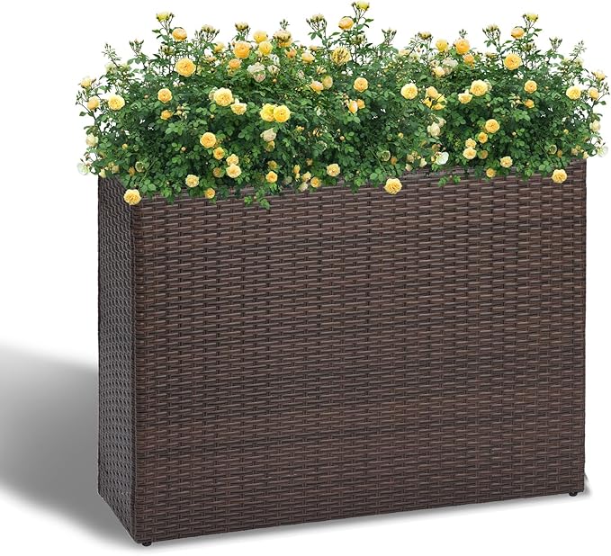 LEWIS&WAYNE Large Rectangular Block Planter Box Handmade Wicker Tall Planters for Outdoor Plants with Removable Liners Modern Planter for Indoor Outdoor Patio Deck - Brown, 38''x11''x30''-Ruum Studio Home