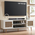 JYED Mid Century Modern TV Stand with Metal Mesh Doors and Open Shelf for 65" TVs,Antique White Media Console Wood Entertainment Center with Cable Holes for Living Room.59.06"x15.55"x20.87"-Ruum Studio Home