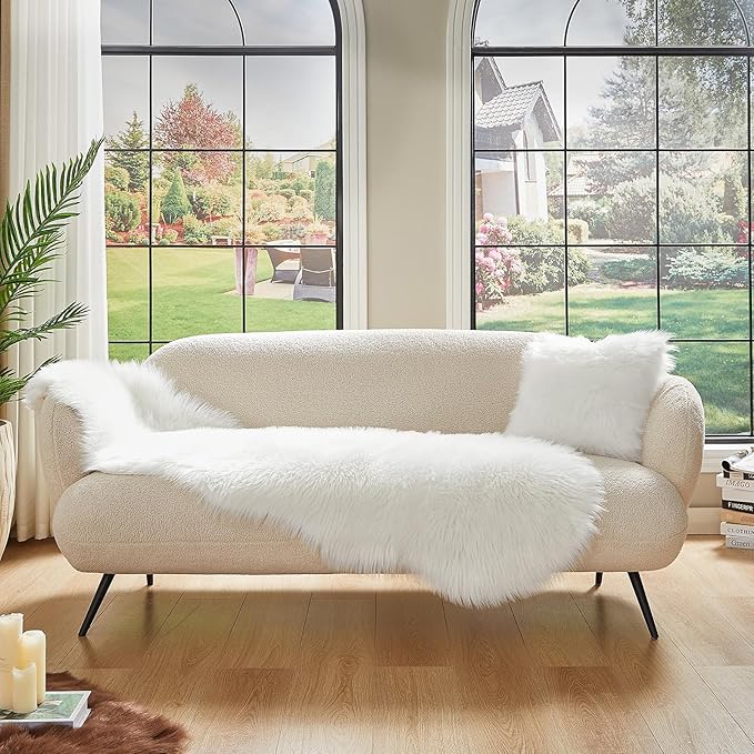 AMTOVO Faux Sheepskin Rug, White Ultra Soft Fluffy Shag Area Rug, 2 x 6 ft Faux Fur Rug for Bedroom Sofa Throw Cushion Room Decor, Sheepskin-Ruum Studio Home