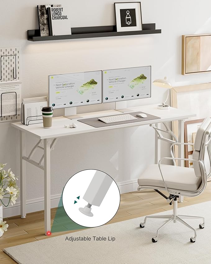 Frylr Small Folding Computer Desk – Portable 55.1 Inch Foldable Laptop Table, Collapsible and Compact for Easy Storage and Fast Setup, Lightweight for Small Spaces, Craft and Study Use, White-Ruum Studio Home