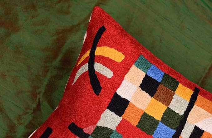Lumbar Kandinsky Red Modern Pillow Cover Counterweights Mid Century Chair Cushions Red Abstract Pillowcase Red Contemporary Pillowsham Couch Cushions Handmade Wool Size 14x20-Ruum Studio Home