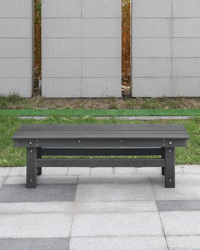 HDPE Outdoor Bench, 55" Patio Bench Outdoor Furniture, Poly Lumber Adirondack Benches, Fade-Resistant HDPE Garden Backless Benches for Park, Poolside, Porch, Smoke Gray-Ruum Studio Home
