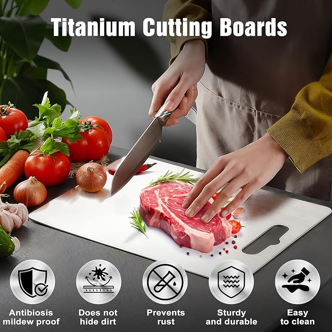 Titanium Cutting Board for Kitchen - 100% Pure Titanium Cutting Boards Non Toxic - 2025 New Upgrade Double Sided Metal Chopping Boards for Meat, Vegetables, Fruits, Dishwasher Safe (14 x 10 In)-Ruum Studio Home