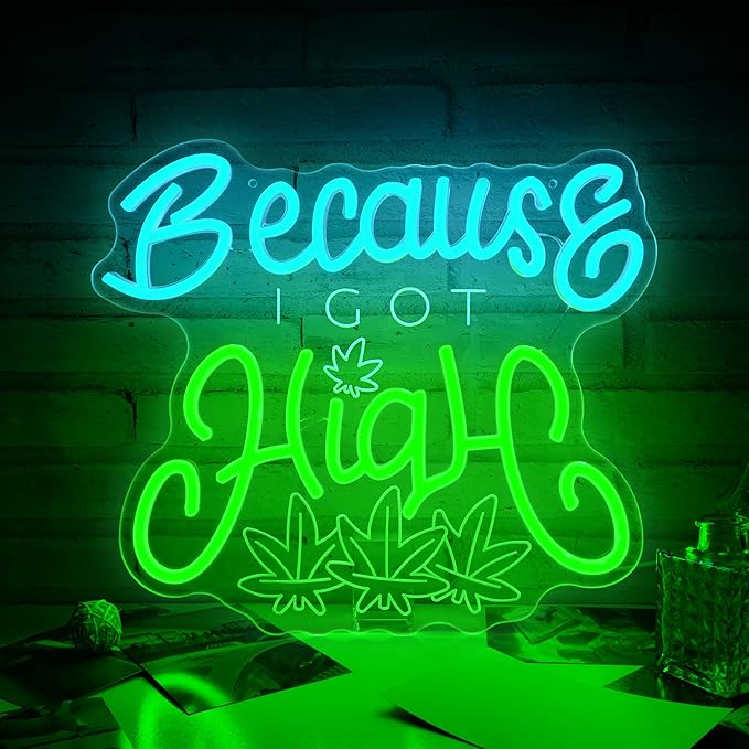 Leaf Neon Sign, Because I Got High Neon Signs for Wall Decor, Dimmable Acrylic Neon Lights for Living Room Bedroom Bar Pub Club Man Cave Game Room Hotel Party Decorations-Ruum Studio Home