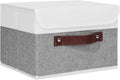 ANMINY Storage Boxes with Lids Washable Decorative Storage Bins Basket with PU Leather Handle Foldable Linen Fabric Storage Cubes Containers for Home Closet Organizer - Gray White, Small Size-Ruum Studio Home