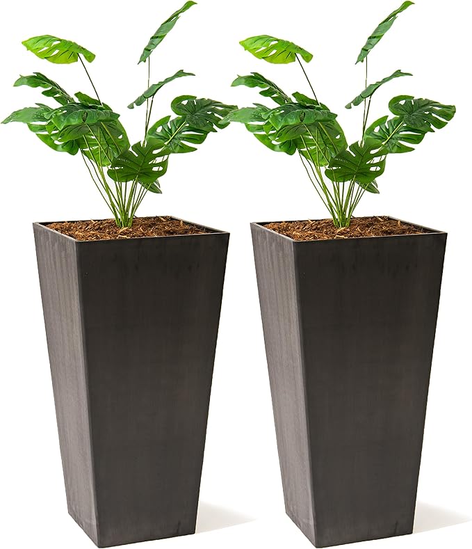 XBrand Modern 28-Inch Square Planter, Modern Tapered Planter Perfect for Indoor & Outdoor, Patio Décor, Set of 2-Ruum Studio Home