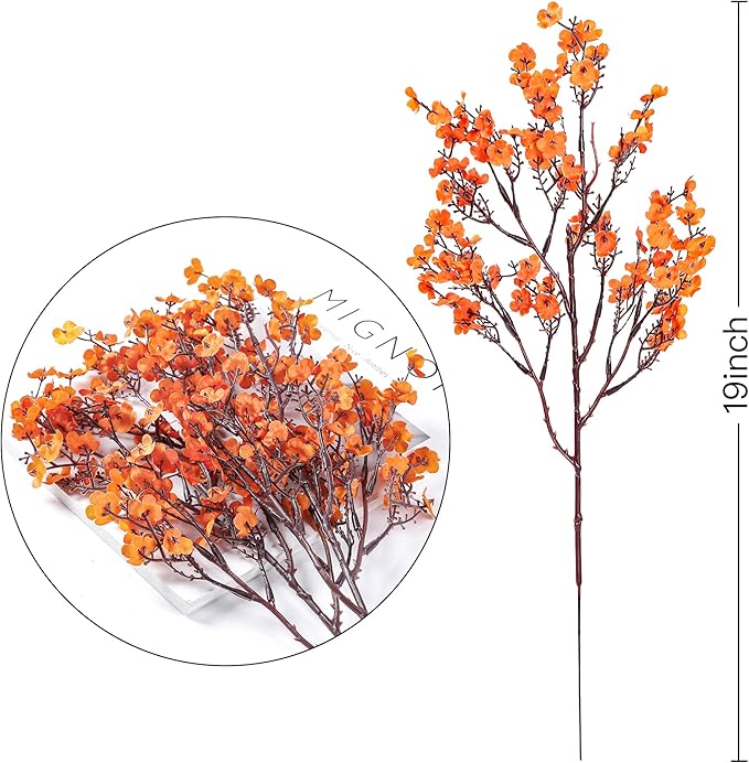 Sggvecsy 15 Pcs Babys Breath Artificial Flowers Gypsophila Bouquets Bulk Real Touch Fake Silk Flowers for Home DIY Floral Arrangement Table Centerpiece Fall Autumn Decoration (Fall Orange)-Ruum Studio Home