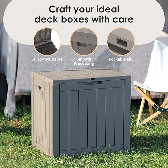 DRATO Deck Boxes, 31 Gallon Outdoor Storage Box for Patio Cushion, Sports Equipment, Garden Tools, Waterproof and UV Resistant, Lockable (Grey)-Ruum Studio Home