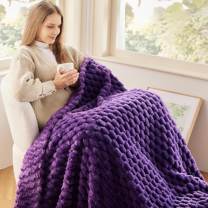 NEWCOSPLAY Super Soft Throw Blanket Purple Premium Silky Flannel Fleece 3D Clouds Stylish Jacquard Lightweight Bed Blanket All Season Use 350GSM (Purple, Throw(50"x60"))-Ruum Studio Home