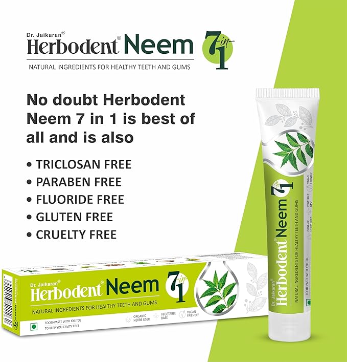 Herbodent® NEEM 7 in 1 Toothpaste-6.53Oz Pack of 1 | Organic Herbs-Neem, Black Seed & Xylitol for Anti Cavity, Cardamom & Mint for Freshness, Baking Soda for Great Cleaning-No Fluoride & No Paraben-Ruum Studio Home
