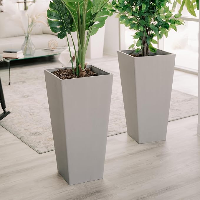 XBrand Modern 28-Inch Square Planter, Modern Tapered Planter Perfect for Indoor & Outdoor, Patio Décor, Set of 2-Ruum Studio Home