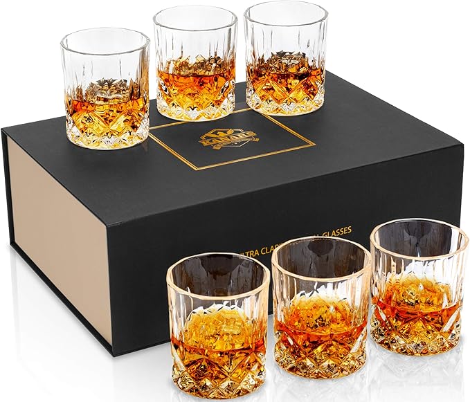 KANARS Whiskey Glasses Set of 6 with Elegant Gift Box,10 Oz Premium Old Fashioned Crystal Glass Tumbler for Liquor, Scotch, Cocktail or Bourbon Drinking, Gifts for Birthday Wedding Anniversary-Ruum Studio Home
