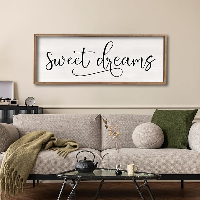 comurdyo Sweet Dreams Wall Decor Above Bed Sign 40" x 15" Master Bedroom Wooden Antique Framed Large Rustic Farmhouse Guest Room Beautiful Simple Hanging Plaque Over Bed Wall Art (Wood)-Ruum Studio Home