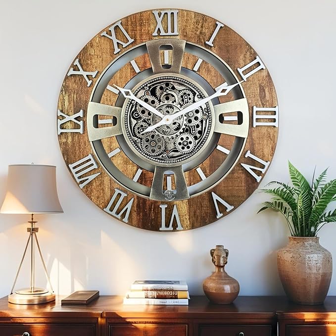 The Gears Clock Real Moving Gear Wall Clock England Line (Vintage Brown, 24 inches (60 cm))-Ruum Studio Home