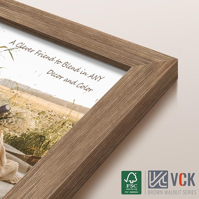 VCK 24x30 Poster Frame 3 Pack, Brown Walnut Wood Picture Frame, Exclusive Wood Grain, Wall Mounting Hanging-Ruum Studio Home