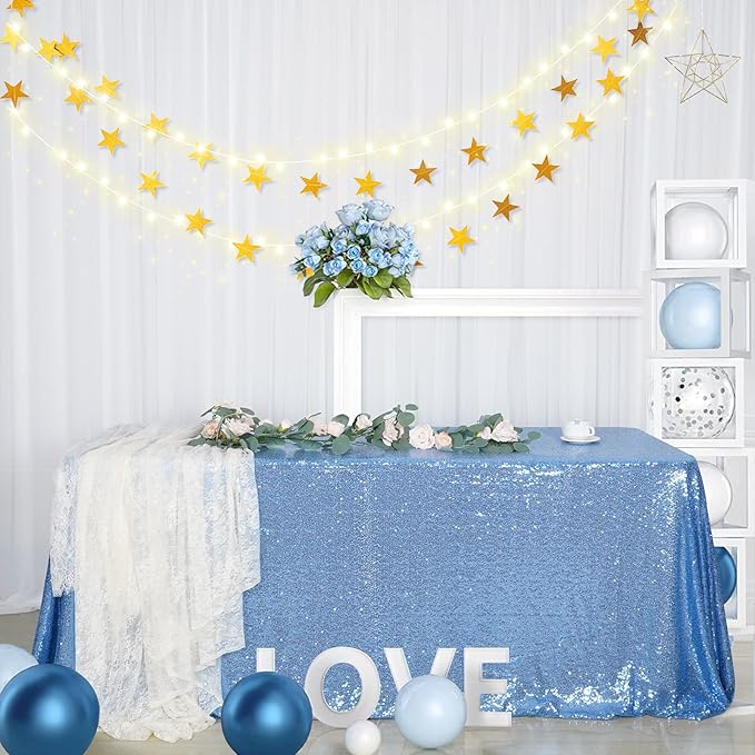SquarePie Sequin Tablecloth 90 x 132 Inch Baby Blue Sparkly Table Linen for Wedding Party-Ruum Studio Home
