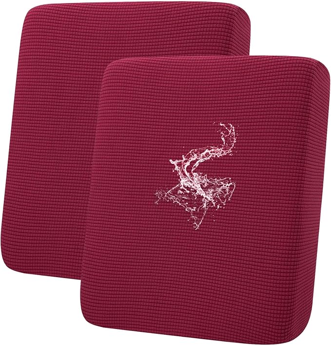 hyha Waterproof Couch Cushion Covers for Pets, Non Slip Sofa Seat Cover for Dogs Washable, Soft Thick Stretch Jacquard Fabric, Sofa Slipcovers with Elastic Bottom (2 Pieces, Wine Red)-Ruum Studio Home