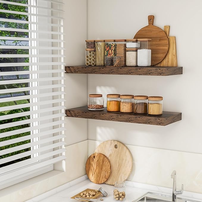 RICHFOCUS 36Inch Floating Shelves for Wall 2 Pack Shelves for Bedroom|Kitchen|Bathroom Wall Mounted Rustic Wood Floating Shelf with Invisible Brackets for Books|Storage|Decor, Rustic Brown-Ruum Studio Home