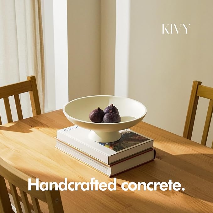 KIVY Concrete Fruit Bowl for Kitchen Counter - Large Decorative Bowl for Home Decor - Modern Fruit Basket for Entryway Table - Pedestal Bowl - Decorative Bowls for Home Decor - White Fruit Bowl Decor-Ruum Studio Home