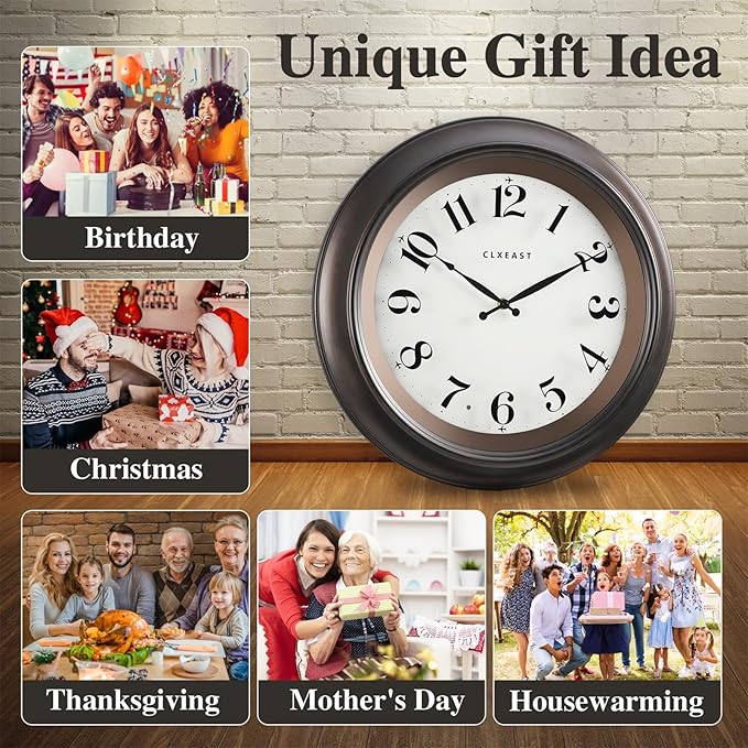 CLXEAST 18 Inch Large Illuminated Wall Clock with AI Smart Night Light Sensor,Modern Farmhouse Wall Clocks for Living Room,Bedroom,Bathroom, Kitchen, Home Office,Oil Rubbed Bronze Black-Ruum Studio Home