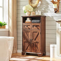 Farmhouse Bathroom Storage Cabinet, 24" Wide Floor Cabinet w/Barn Doors, Adjustable Shelf & Drawer, Cabinets for Bathroom, Kitchen, or Living Room, Brown-Ruum Studio Home