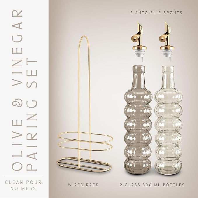 COOK WITH COLOR Glass Olive Oil Bottle Dispenser - 2 Pack- 17oz Oil and Vinegar Cruet - Olive Oil Carafe Decanter for Kitchen-Ruum Studio Home