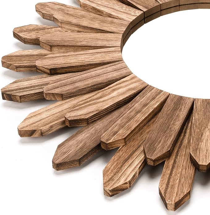 Honiway Mirror Wall Decor 21 inch Rustic Wood Boho Aesthetic Mirror for Room & Home Decor Farmhouse Wall Decor at Living Room Bedroom Carbonized Black-Ruum Studio Home