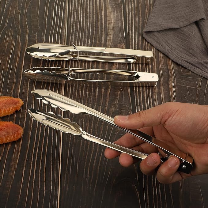 MSY BIGSUNNY 9 Inch Food Tongs for Cooking and Serving- Aluminum Kitchen Utensil - Set of 3 (silver)-Ruum Studio Home
