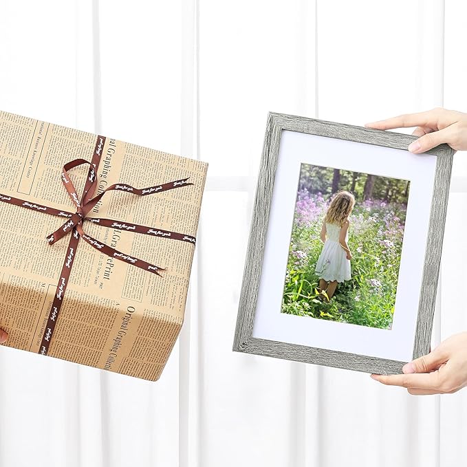 Vittanly 8.5x11 Picture Frames Set of 9, Shatter Resistant Plexiglass, Display 6x8 Pictures with Mat or 8.5x11 without Mat, Photo Frames for Wall or Tabletop, Engineered Wood, Grey-Ruum Studio Home
