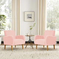 Chenille Fabric Accent Chair Set of 2, Upholstered Armchair with Solid Wood Legs, Modern Living Room Accent Chair, Comfy Single Sofa Chair Reading Club Chair for Bedroom Reception Lounge,Pink-Ruum Studio Home