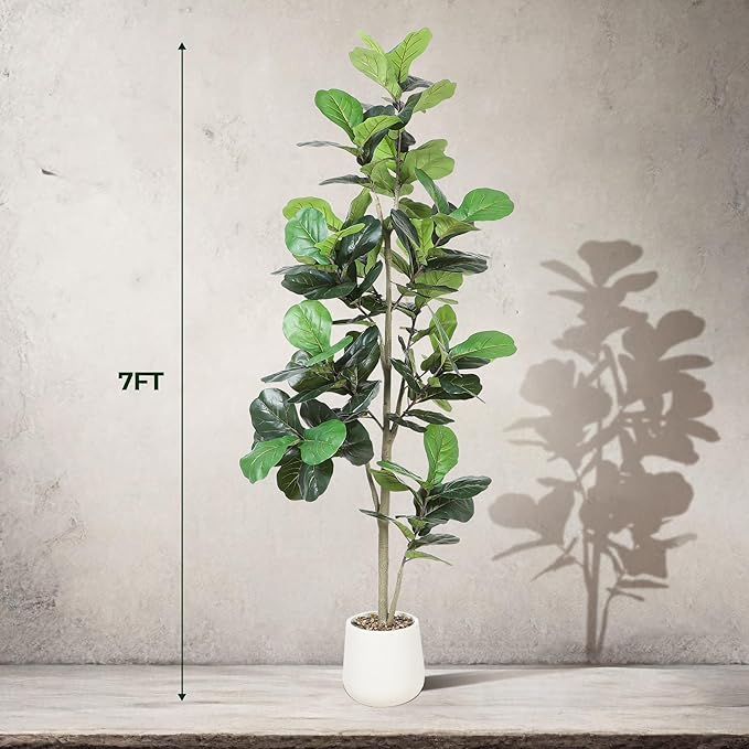 Artificial Fiddle Leaf Tree, 7ft Faux Plant Fake Ficus Lyrata Trees with White Planter, Artificial Fig Trees Floor Plants for House Office Living Room Indoor Home Decor, Housewarming Gift-Ruum Studio Home