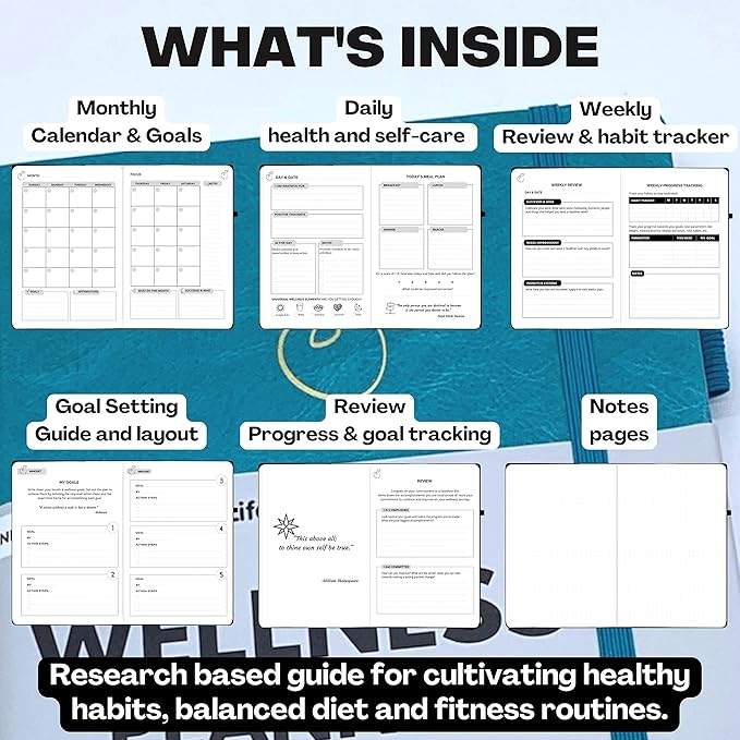 Life & Apples Wellness Journal Planner – Food Log, Fitness Tracker, Habit Tracker, Weight Loss Journal for Diet Tracking and Health Goals, Undated, Size A5 Aquamarine-Ruum Studio Home
