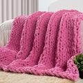 Carriediosa Chunky Knit Throw Blanket 50" X 60", 100% Hand Made Large Chenille Loop Yarn Soft Fluffy Throws for Couch Sofa Bed, Big Crochet Cozy Heavy Thick Cable Woven Blankets, Hot Pink-Ruum Studio Home