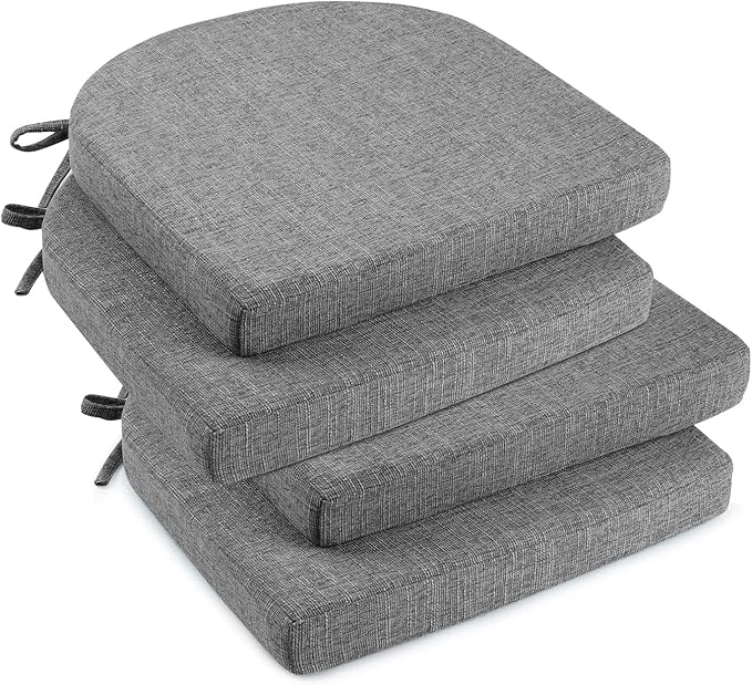 downluxe Indoor Chair Cushions for Dining Chairs, Soft and Comfortable Textured Foam Kitchen Chair Pads with Ties and Non-Slip Backing, 16" x 16" x 2", Dark Grey, 4 Pack-Ruum Studio Home