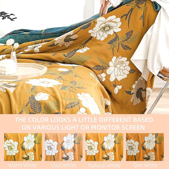 Boho Throw Blanket for Bed - 100% Pure Cotton Ultra Soft Rustic Quilt - Farmhouse Decor Bed Blankets, All Season Rustic Throw for Sofa Couch Chair(91''x 98'', Flower Branch 2)-Ruum Studio Home