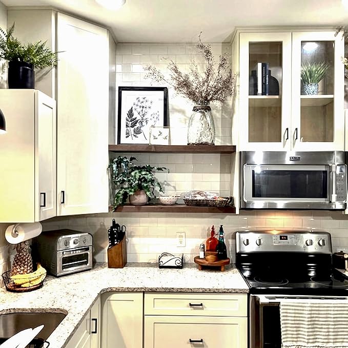 URBANDI, Rustic Floating Shelves, Set of 2, Hidden Bracket, Solid Wood, Heavy Duty, Wall Mounted Shelves, (Provincial, 60Wx10D)-Ruum Studio Home