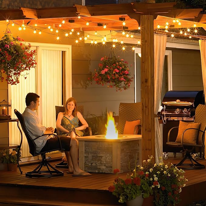 Outdoor Lights with Remote Dimmer, 50 + 3 Spare G40 LED Bulbs Plug in Connectable Patio Light, Waterproof Hanging Lights for Backyard Indoor Camping Balcony Yard Deck Decor (100 FT)-Ruum Studio Home