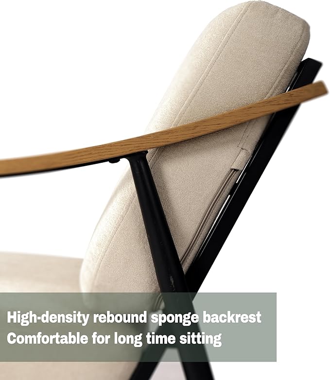 Modern Accent Chairs Set of 2 for Living Room Bedroom Mid Century Arm Chairs Upholstered Office Accent Chairs Comfy Waiting Room Chairs with Metal Frame, Beige-Ruum Studio Home