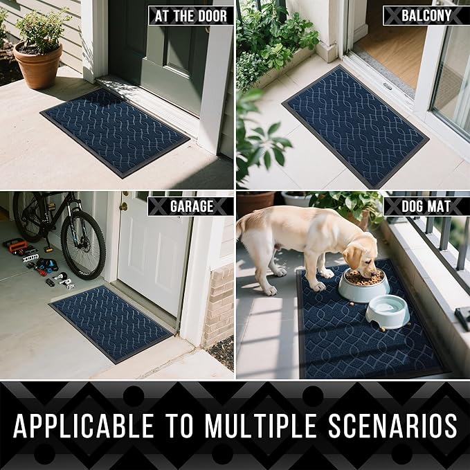 Yimobra Front Door Mat Outdoor Indoor 47x32, All-Season, All-Weather, Heavy Duty Welcome Door Mats Outside Entrance, Non Slip Porch Patio Entrance Mat, Blue-Ruum Studio Home