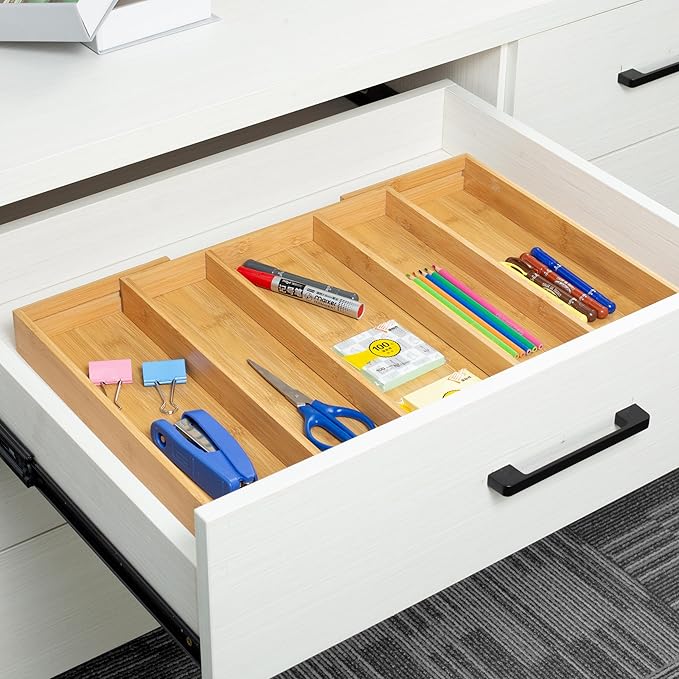 Utoplike Bamboo Expandable Kitchen Drawer Organizer, Adjustable Utensil Holder and Cutlery Tray Organiser, Drawer Divider for Silverware, Flatware, Knives in Kitchen, Bedroom, Living Room, 5 Slot-Ruum Studio Home