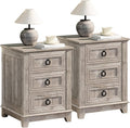 Farmhouse Night Stand Set of 2, 18" End Table with 3 Drawer Metal Handle, Dresser for Bedroom, Sofa Bed Side Table Chest of Drawers,Wood Nightstand Cabinet for Organizer, Living Room-Oak-Ruum Studio Home