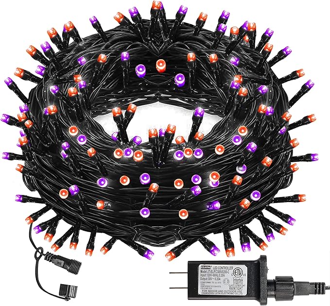 DAZZLE BRIGHT Halloween 300 LED String Lights, 100FT String Lights with 8 Lighting Modes, Halloween Decorations for Party Carnival Supplies, Outdoor Yard Garden Decor (Purple & Orange)-Ruum Studio Home
