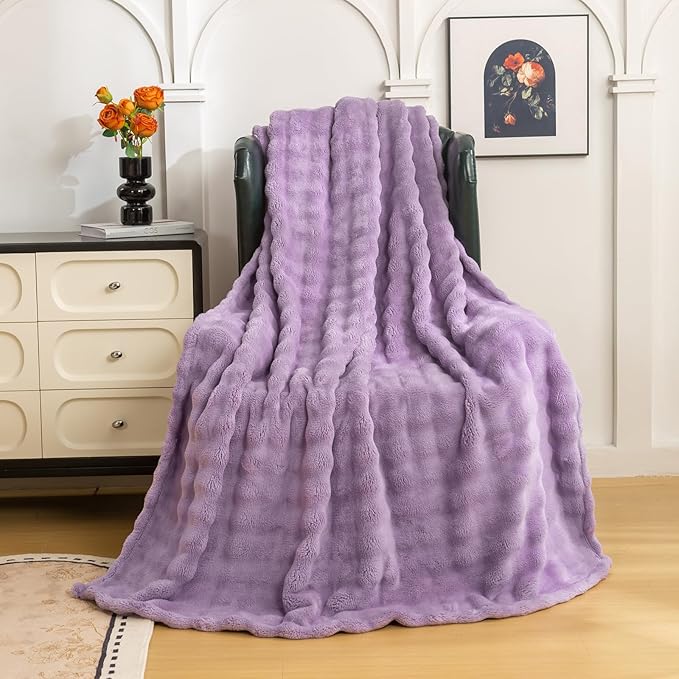 YUSOKI Luxury 3D Bubble Throw Blanket 2lb,All Ages,Home Decoration, (Lilac Purple,50 * 60inches)-Ruum Studio Home