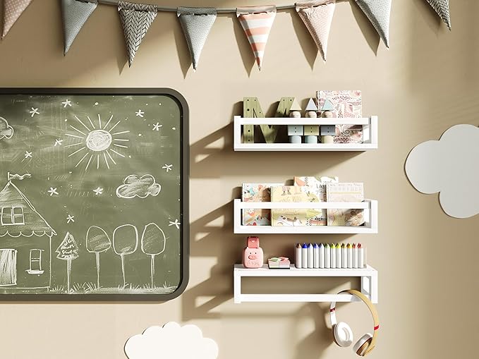 Upgraded Thick Floating Shelves - Multi-Use Wall-Mounted Bookshelves for Kids and Nursery, Ideal for Books, Toys, Spice Rack, Decor - White-Ruum Studio Home