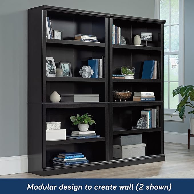 Sauder Miscellaneous Storage 5 Bookcase/Book Shelf, L: 35.28" x W: 13.23" x H: 69.76", Estate Black-Ruum Studio Home