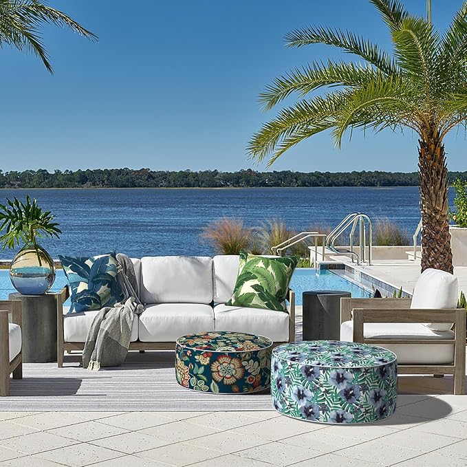 LVTXIII Inflatable Stool Ottoman Footrest with Handle, All Weather Foot Rest, Indoor or Outdoor Use for Home Patio Garden and Camping, D21 x H9, Peacock Blue-Ruum Studio Home